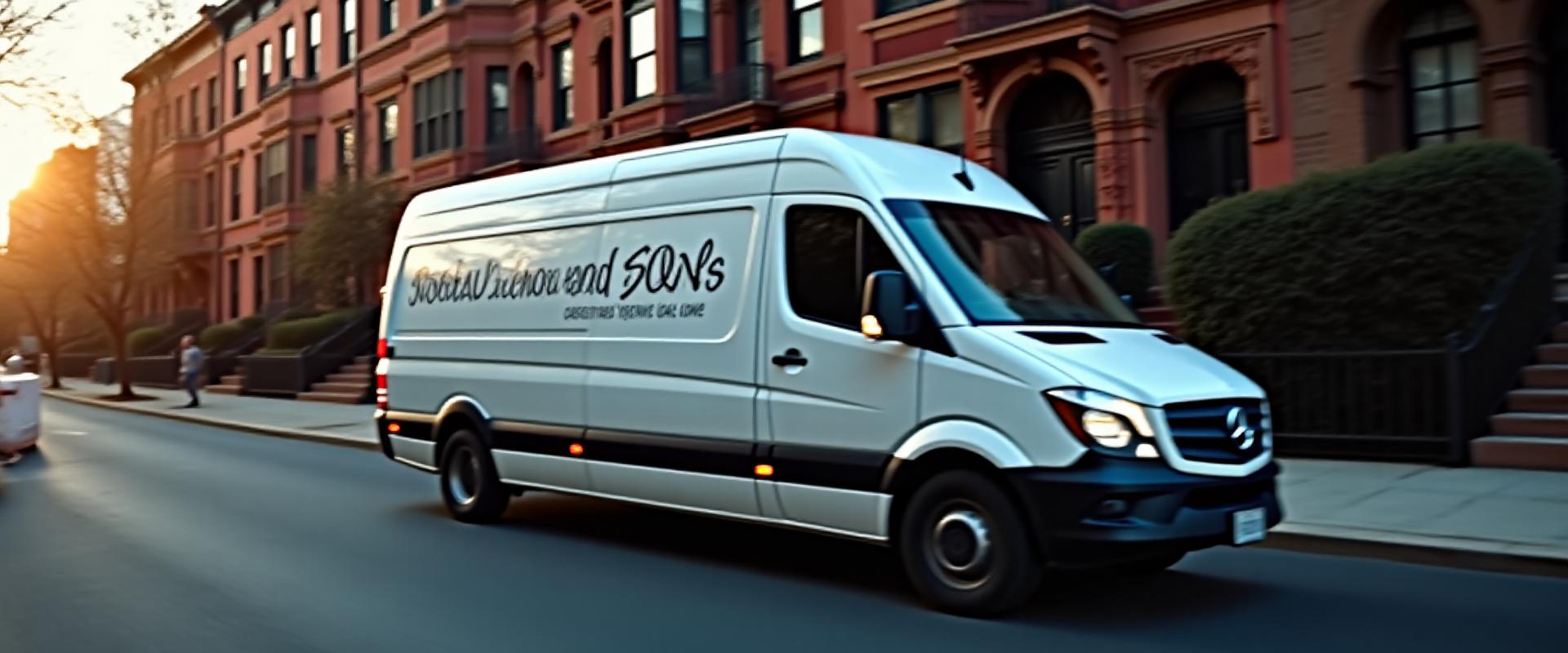 Joshua and Sons delivery vehicle navigating Brooklyn streets during sunset